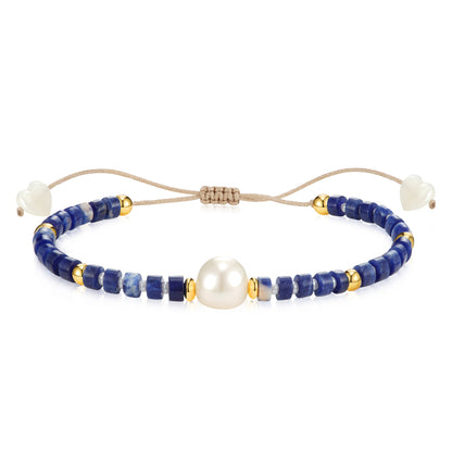 Adjustable Healing Crystal Bracelet Natural Sodalite Gemstone Beads with Irregular Pearl