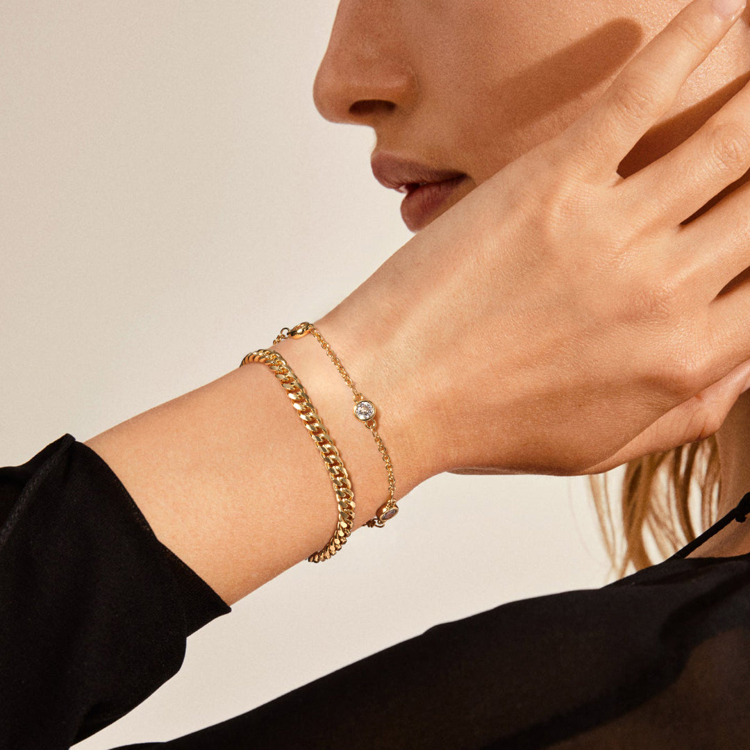 Edgy Cuban CZ Layered Bracelet in 14K Gold