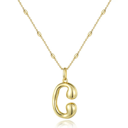 KissYan Bubble Letter Necklace,14K Gold Plated Balloon Initial Pendant with Bead Chain Dainty Jewelry Gift for Women