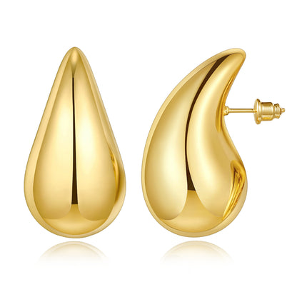 Thick Gold Chunky Hoop Earrings Lightweight Huggie Hoops- Hollow Waterdrop