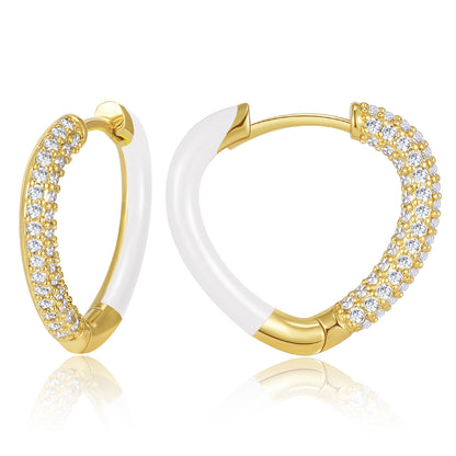 Enamel Huggie Hoop Earrings-White