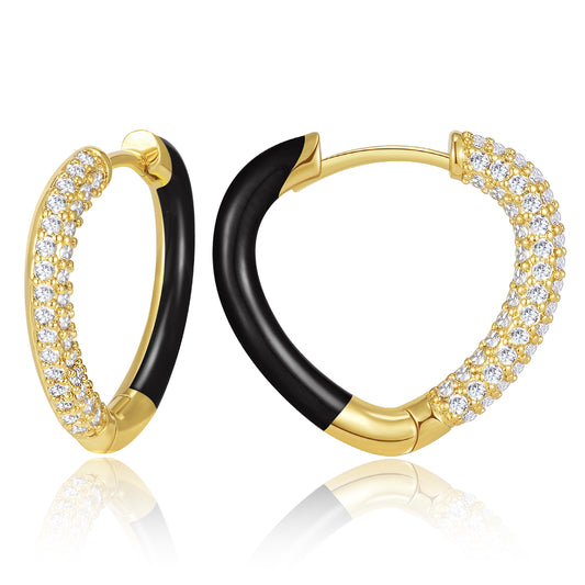 Black Enamel Heart-shaped Huggie Hoop Earrings