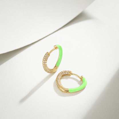 Green Enamel Heart Huggie Hoop Earrings