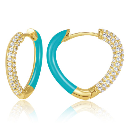 Enamel Heart-shaped Huggie Hoop Earrings Blue Color