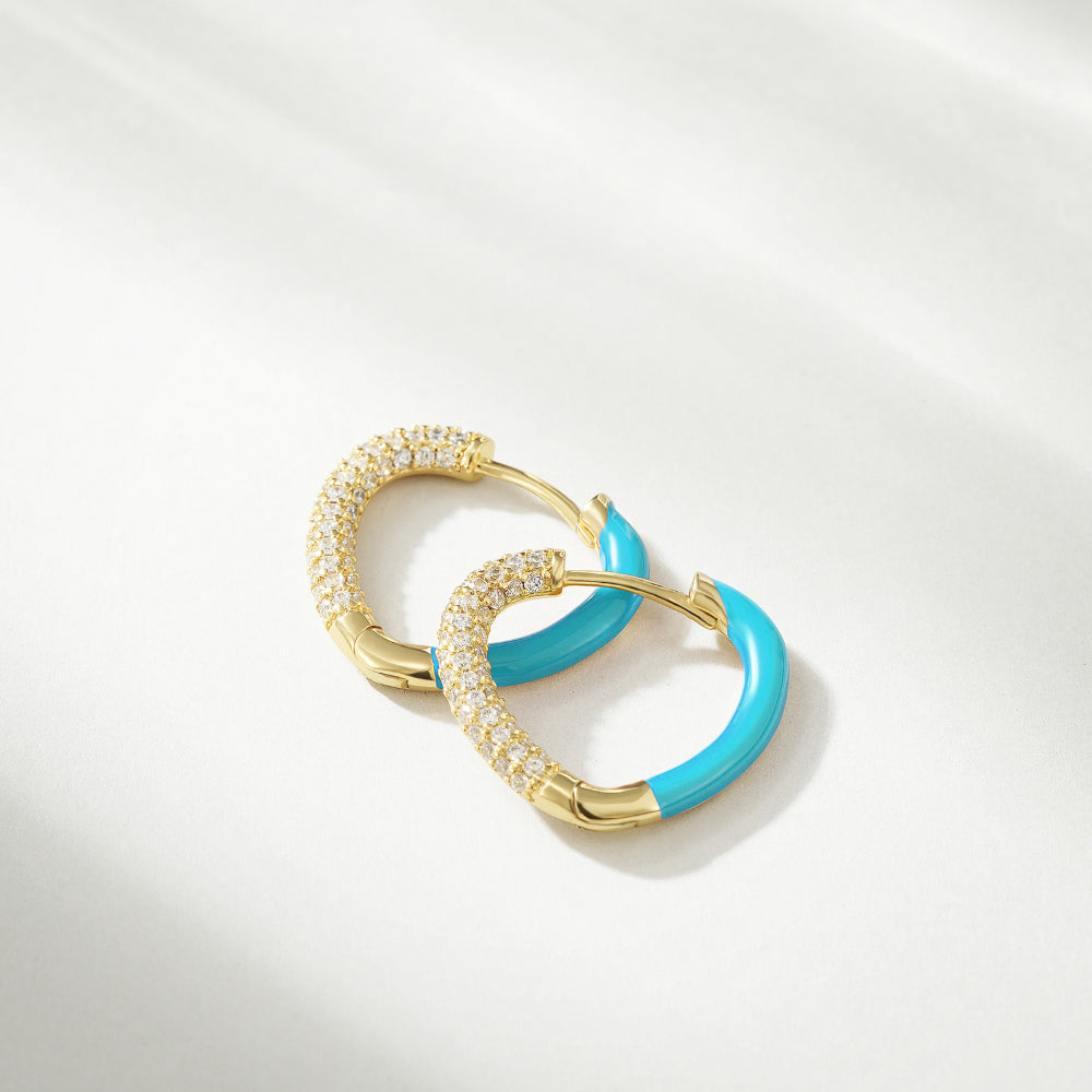 Enamel Heart-shaped Huggie Hoop Earrings Blue Color