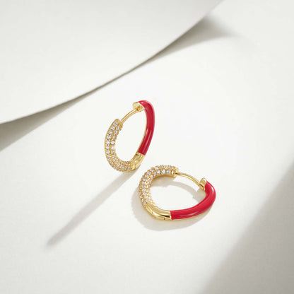 Red Enamel Heart-shaped Huggie Hoop Earrings