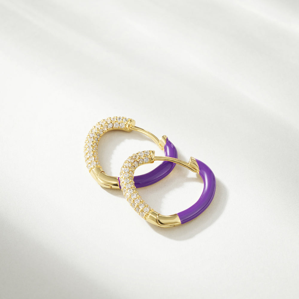 Enamel Heart-shaped Huggie Hoop Earrings - Purple