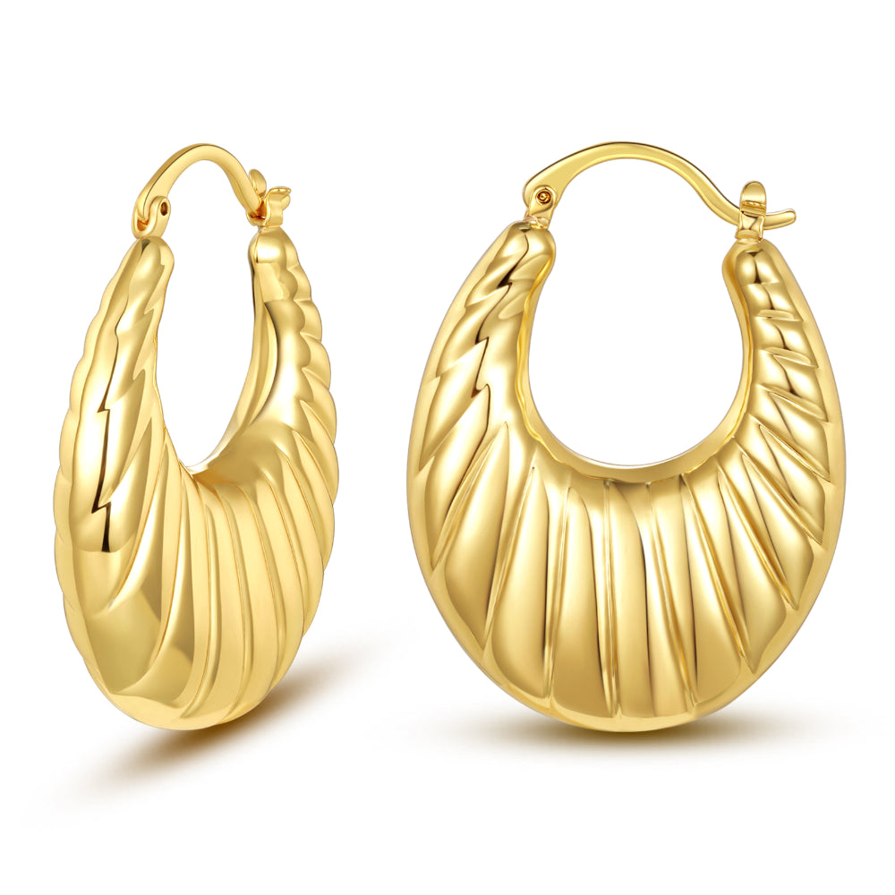 Thick Flat Croissant Hoop Earrings 14K Gold Plated