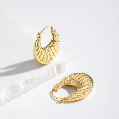 Thick Flat Croissant Hoop Earrings 14K Gold Plated