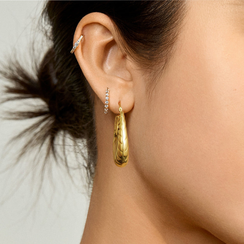 Thick Flat Croissant Hoop Earrings 14K Gold Plated