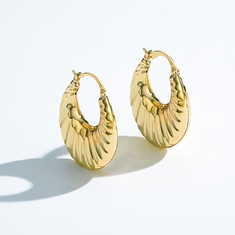 Thick Flat Croissant Hoop Earrings 14K Gold Plated