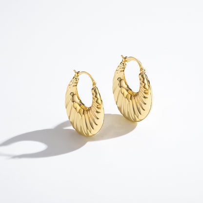 Thick Flat Croissant Hoop Earrings 14K Gold Plated