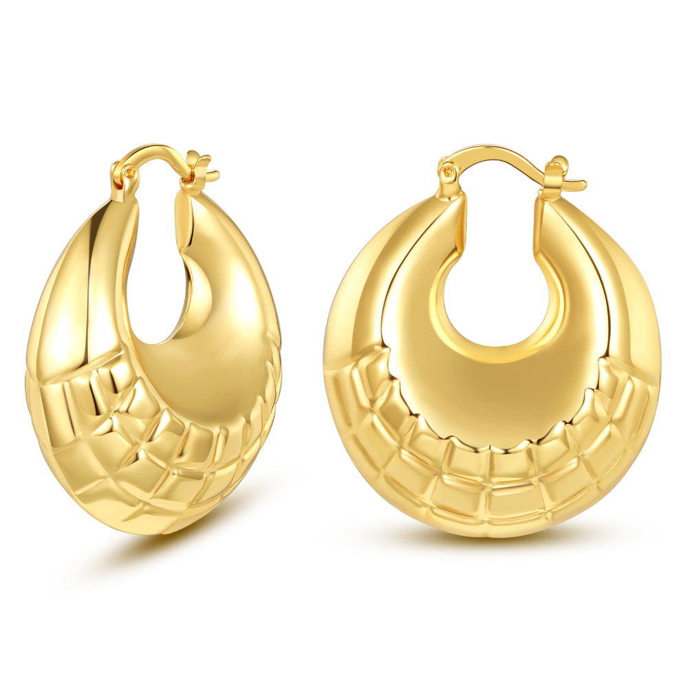 Thick Chunky Croissant Hoop Earrings 14K Gold