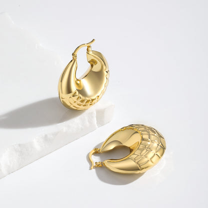 Thick Chunky Croissant Hoop Earrings 14K Gold