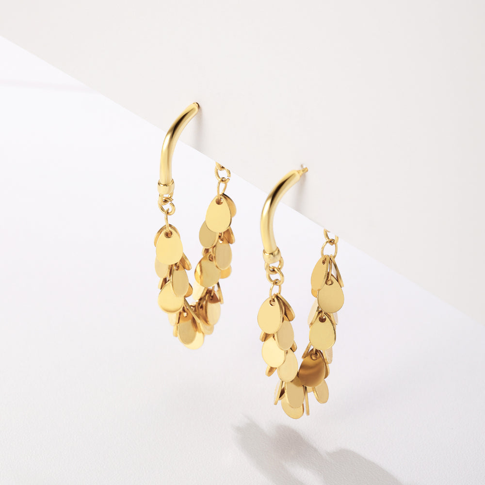 Tassel Dangle Drop Earrings-14K Gold Sequin Earrings