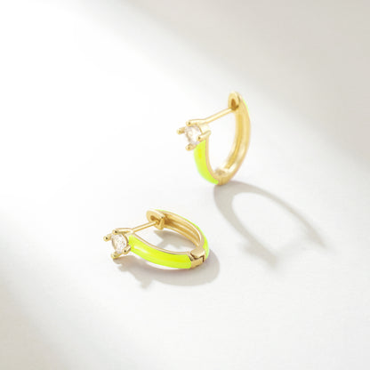 Gold Huggie Enamel Earrings Colorful Small Hoop Cuff Earrings-Lemon Yellow