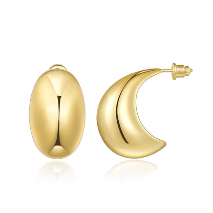 14K Gold Plated Thick Chunky Gold Hoop Earrings- Lightweight Teardrop Hoop