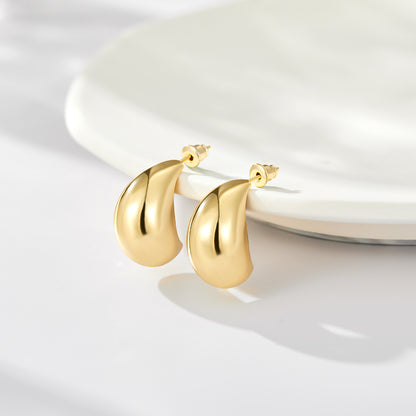 14K Gold Plated Thick Chunky Gold Hoop Earrings- Lightweight Teardrop Hoop