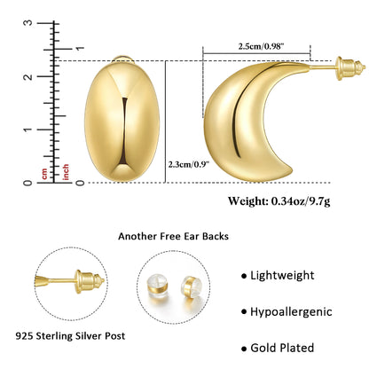 14K Gold Plated Thick Chunky Gold Hoop Earrings- Lightweight Teardrop Hoop