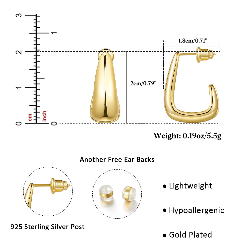 14K Gold Plated Lightweight Chunky Gold Hoop Earrings- Dome Huggie Hoop