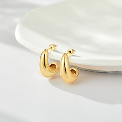 14K Gold Lightweight Chunky Gold Earrings- Stud Half Open Hoop