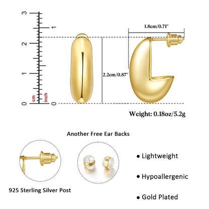 14K Gold Plated Lightweight Chunky Gold Hoop Earrings- Hollow Half Open