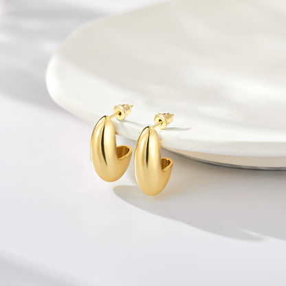 14K Gold Plated Lightweight Chunky Gold Hoop Earrings- Hollow Half Open