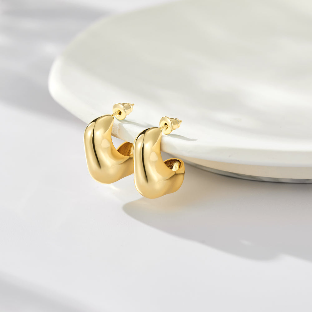 Bubble Necklace 14K Gold Plated Lightweight Chunky Gold Hoop Earrings