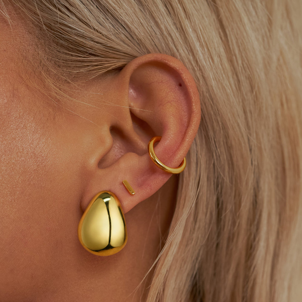 Thick Chunky Dome Hoop Earrings with S925 Post