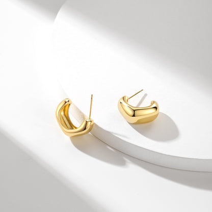 Chunky Irregular Shape Hoop Earrings 14K Gold Plated