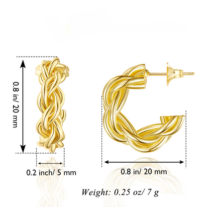 Elegant Chunky Twist Rope Design in Dainty Gold Plated Hoop Earrings