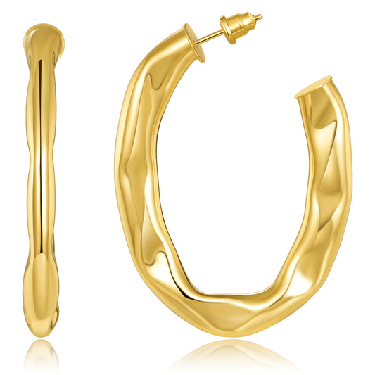 Chunky Oval Hoop Earrings 14K Gold Plated