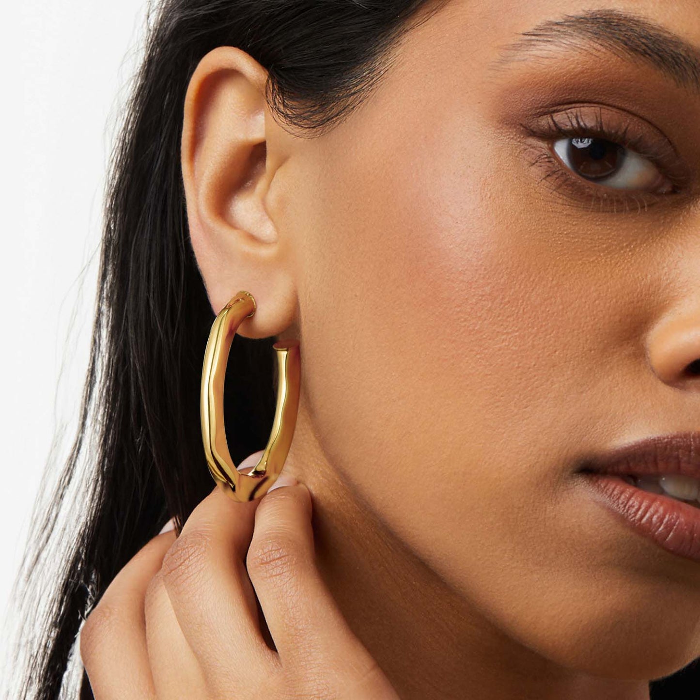 Chunky Oval Hoop Earrings 14K Gold Plated