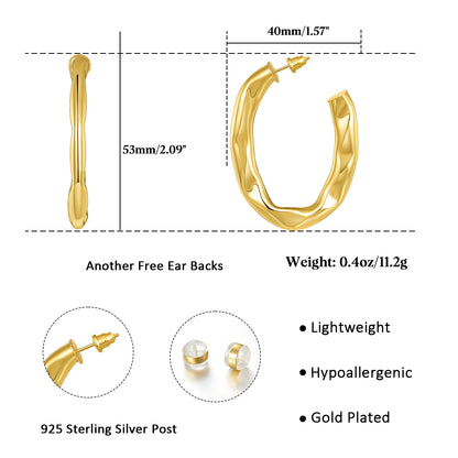 Chunky Oval Hoop Earrings 14K Gold Plated