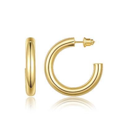 Chunky Gold Tube Hoop Earrings 14K Plated