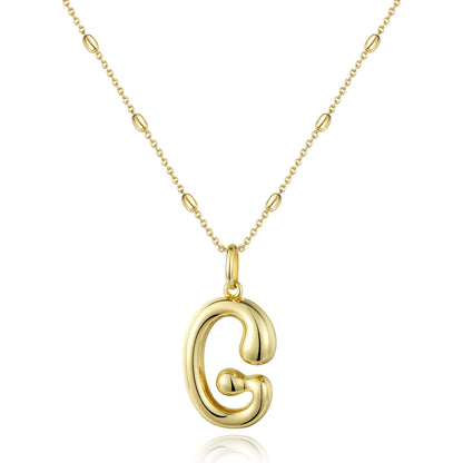 KissYan Bubble Letter Necklace,14K Gold Plated Balloon Initial Pendant with Bead Chain Dainty Jewelry Gift for Women