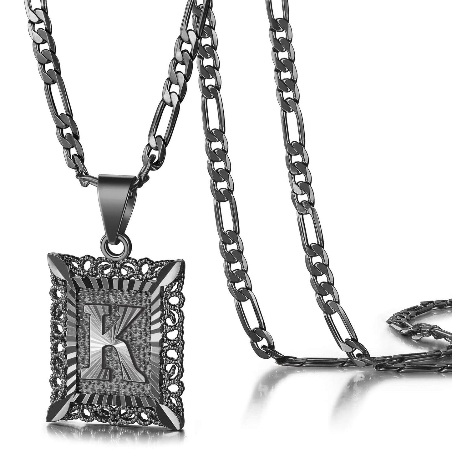 KissYan Initial Letter Pendant Necklace for Men Womens, 18K Gold Plated Square Capital Monogram Necklace Alhpabets from A-Z Figaro Chain Necklace