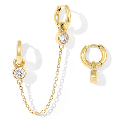 KissYan Single/Double Detachable Multi-Wear Huggie Hoop Chain Earrings