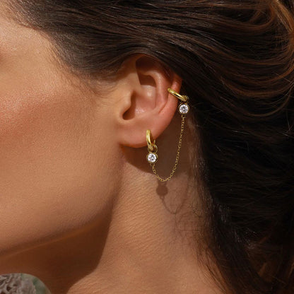 KissYan Single/Double Detachable Multi-Wear Huggie Hoop Chain Earrings