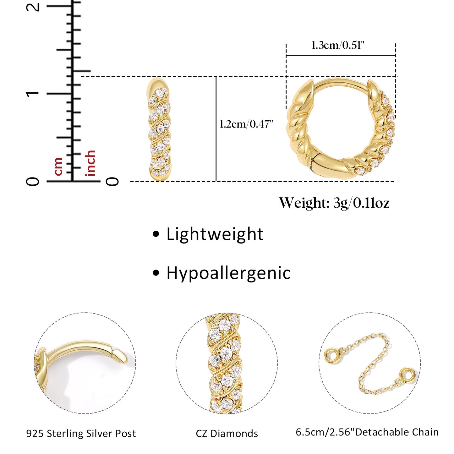 KissYan Single/Double Detachable Multi-Wear Huggie Hoop Chain Earrings