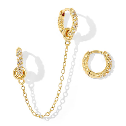 KissYan Single/Double Detachable Multi-Wear Huggie Hoop Chain Earrings