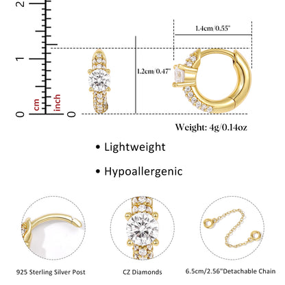 KissYan Single/Double Detachable Multi-Wear Huggie Hoop Chain Earrings