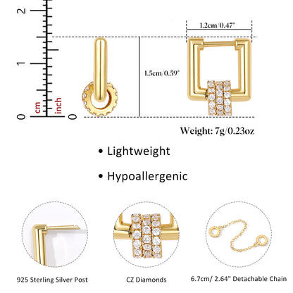 KissYan Single/Double Detachable Multi-Wear Huggie Hoop Chain Earrings