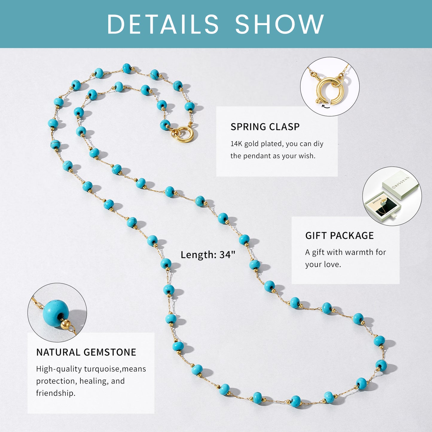 KissYan 14K Gold Plated Turquoise Beaded Boho Layered Choker
