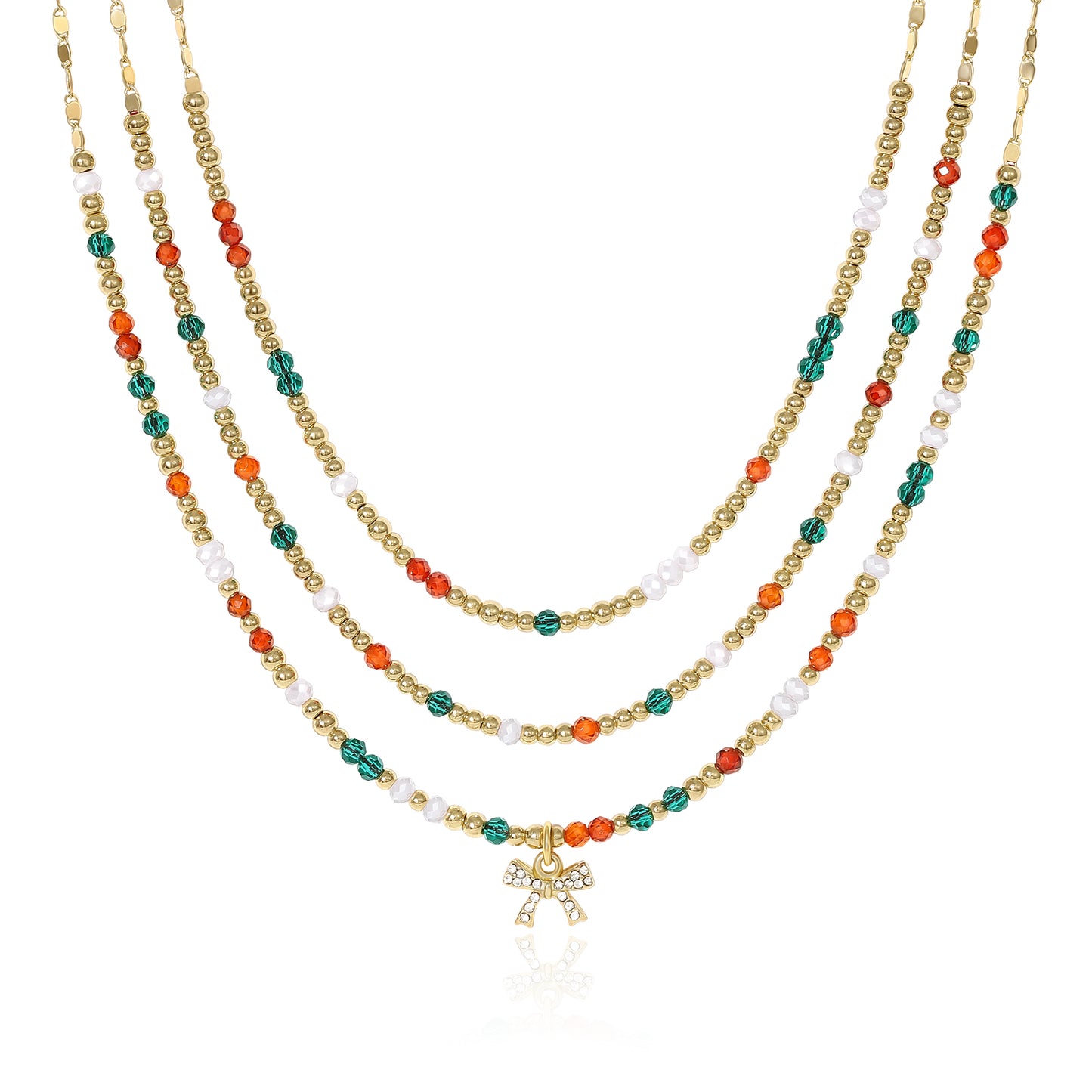 KissYan Christmas Bow Natural Gemstone Bead Festival Necklace