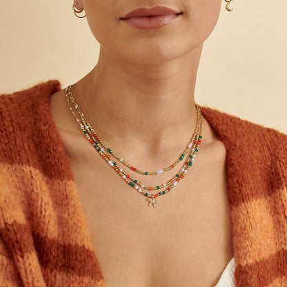 KissYan Christmas Bow Natural Gemstone Bead Festival Necklace