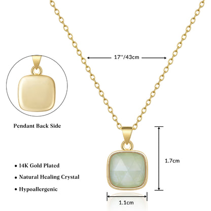 14K Gold Healing Crystal Necklace Natural Energy Stone Pendant Necklace - Aquamarine