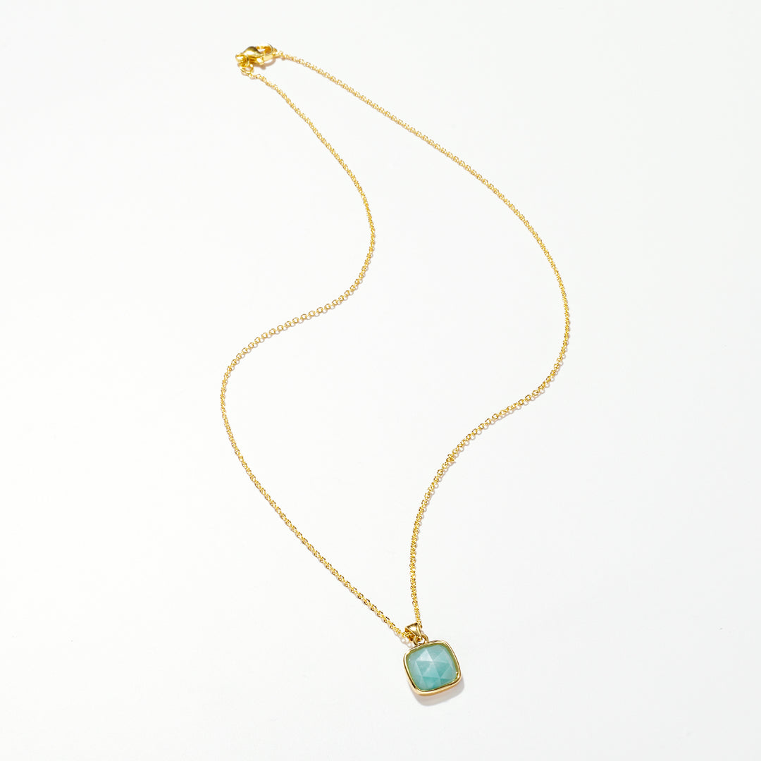 14K Gold Plated Healing Crystal Necklace Natural Energy Stone Pendant Necklace - Amazonite