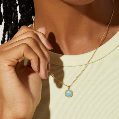 14K Gold Plated Healing Crystal Necklace Natural Energy Stone Pendant Necklace - Amazonite