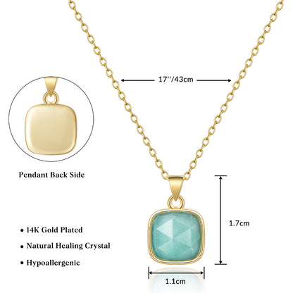 14K Gold Plated Healing Crystal Necklace Natural Energy Stone Pendant Necklace - Amazonite